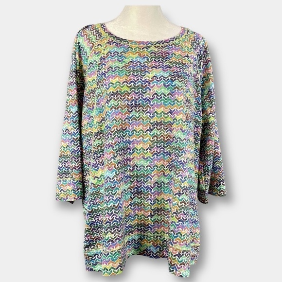 CJ Banks Chevron Multi Color Tunic Top Shirt Size 1X - Picture 1 of 8